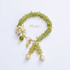 Orange Jasmine Flower Bracelet with Peridot and Pearl Tassels - Handmade by Hinkik Jewelry