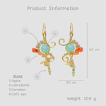 ต่างหูลวดทองเหลืองทำมือดีไซน์ไม่ซ้ำใครพร้อมหินธรรมชาติ #1