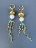 Jellyfish Earrings with Real Pearls and Fluorite Stones