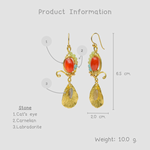 ต่างหูลวดทองเหลืองทำมือดีไซน์ไม่ซ้ำใครพร้อมหินธรรมชาติ #3