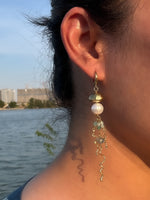 ต่างหูแมงกะพรุน ประดับไข่มุกแท้และหินฟลูออไรต์