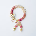 Orange Jasmine Flower Bracelet with Peridot and Pearl Tassels - Handmade by Hinkik Jewelry