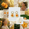 Golden-Tone Double Desert Rose Earrings with Carnelian