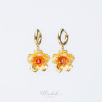 Golden-Tone Double Desert Rose Earrings with Carnelian