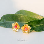 Golden-Tone Double Desert Rose Earrings with Carnelian