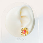 Golden-Tone Double Desert Rose Earrings with Carnelian
