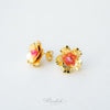 Golden-Tone Double Desert Rose Earrings with Carnelian