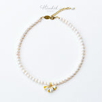 Jasmine Pearl Necklace – White Enamel Flower