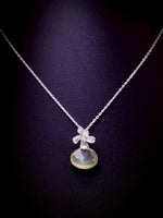 Sterling Silver Necklace with Lemon Chalcedony Drop & Silver Flower