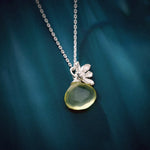 Sterling Silver Necklace with Lemon Chalcedony Drop & Silver Flower
