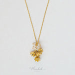 Pikul Flower Pendant Necklace with Authentic Moonstone, Gold-Plated Stainless Steel, Minimalist Auspicious Jewelry (For Work / Events / Gifts)