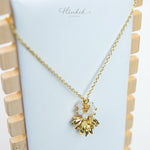 Pikul Flower Pendant Necklace with Authentic Moonstone, Gold-Plated Stainless Steel, Minimalist Auspicious Jewelry (For Work / Events / Gifts)