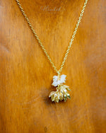 Pikul Flower Pendant Necklace with Authentic Moonstone, Gold-Plated Stainless Steel, Minimalist Auspicious Jewelry (For Work / Events / Gifts)