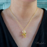 Pikul Flower Pendant Necklace with Authentic Moonstone, Gold-Plated Stainless Steel, Minimalist Auspicious Jewelry (For Work / Events / Gifts)