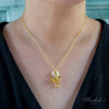 Pikul Flower Pendant Necklace with Authentic Moonstone, Gold-Plated Stainless Steel, Minimalist Auspicious Jewelry (For Work / Events / Gifts)