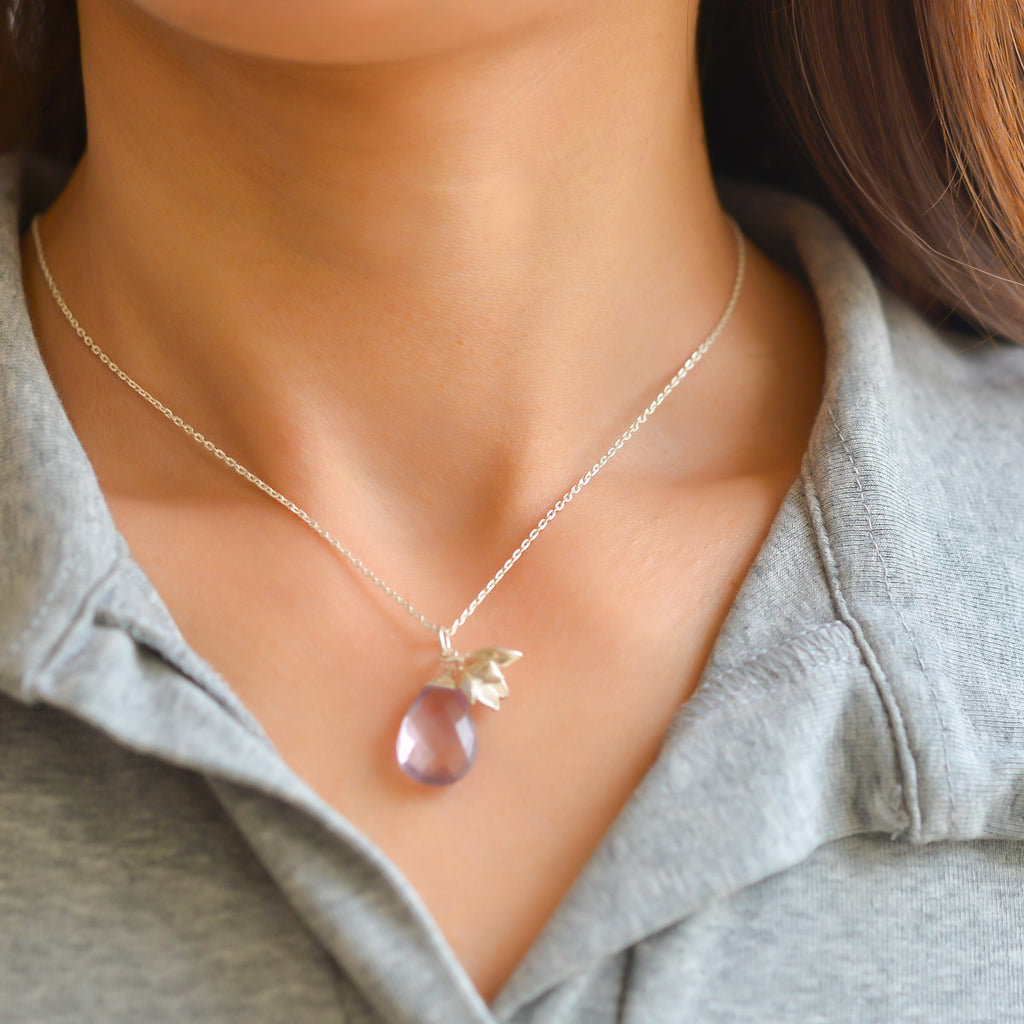 NOVICA Sterling Silver Citrine & Amethyst 'Frangipani Moon' Pendant Necklace - 18.5" Suede Cord