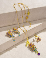 Purple Wreath Flower Necklace | Natural Amethyst, Kyanite & Aquamarine by Hinkik Jewelry