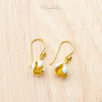 Single Jasmine Flower Hook Earrings with White Enamel
