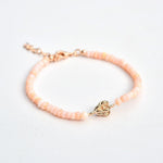 Pink Opal Bracelet with Rose Gold-Plated Crown Flower Charm