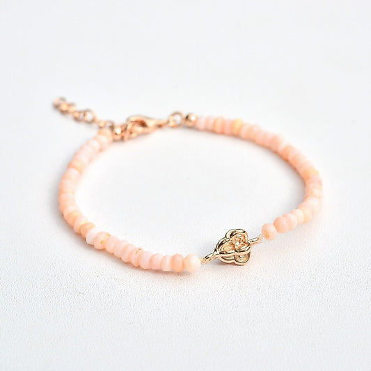 Pink Opal Bracelet with Rose Gold-Plated Crown Flower Charm