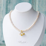 Freshwater Pearl Necklace with White Enamel Jasmine Pendant