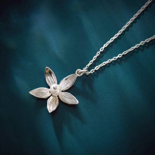 Blooming Jasmine Necklace with Freshwater Pearl in Sterling Silver