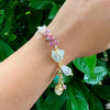 Crown Flower Bracelet with Natural Gemstones | Handmade Brass Bracelet by Hinkik Jewelry