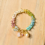 Crown Flower Bracelet with Natural Gemstones | Handmade Brass Bracelet by Hinkik Jewelry