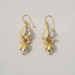 Thai Style Crown Flower Chandelier Earrings with Freshwater Pearls