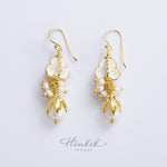 Thai Style Crown Flower Chandelier Earrings with Freshwater Pearls