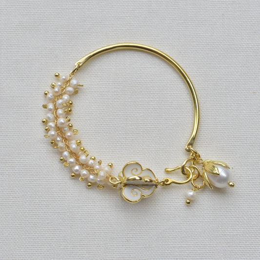 Flower Crown Garland Half Bangle Bracelet Beaded with Freshwater Pearls