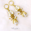Thai Style Crown Flower Chandelier Earrings with Freshwater Pearls
