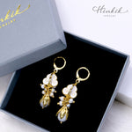 Thai Style Crown Flower Chandelier Earrings with Freshwater Pearls