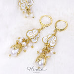 Thai Style Crown Flower Chandelier Earrings with Freshwater Pearls